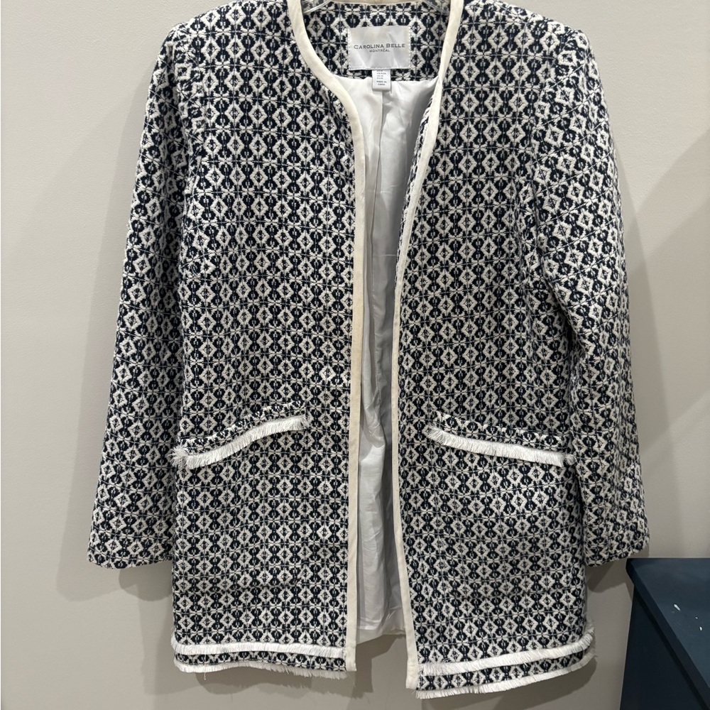 Carolina Belle Navy  and White Textured Blazer